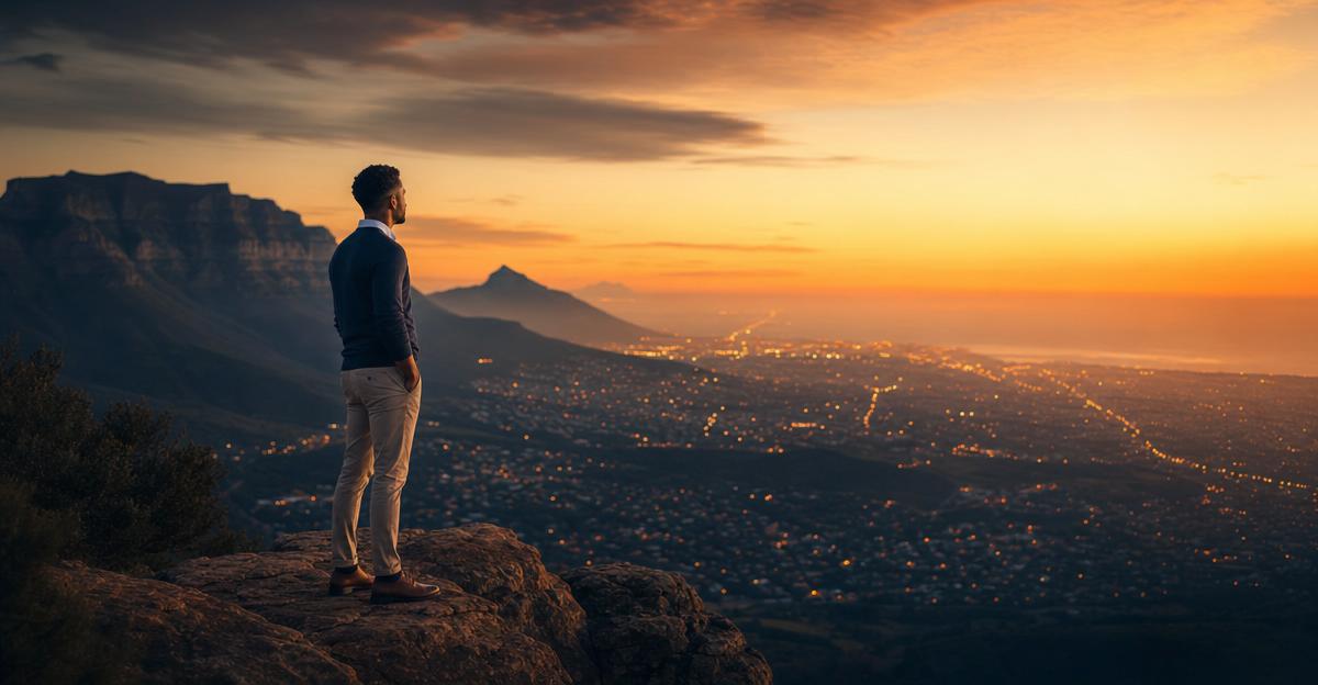 Lone fund manager on an overlook at golden hour, representing courage-driven capital raising.
