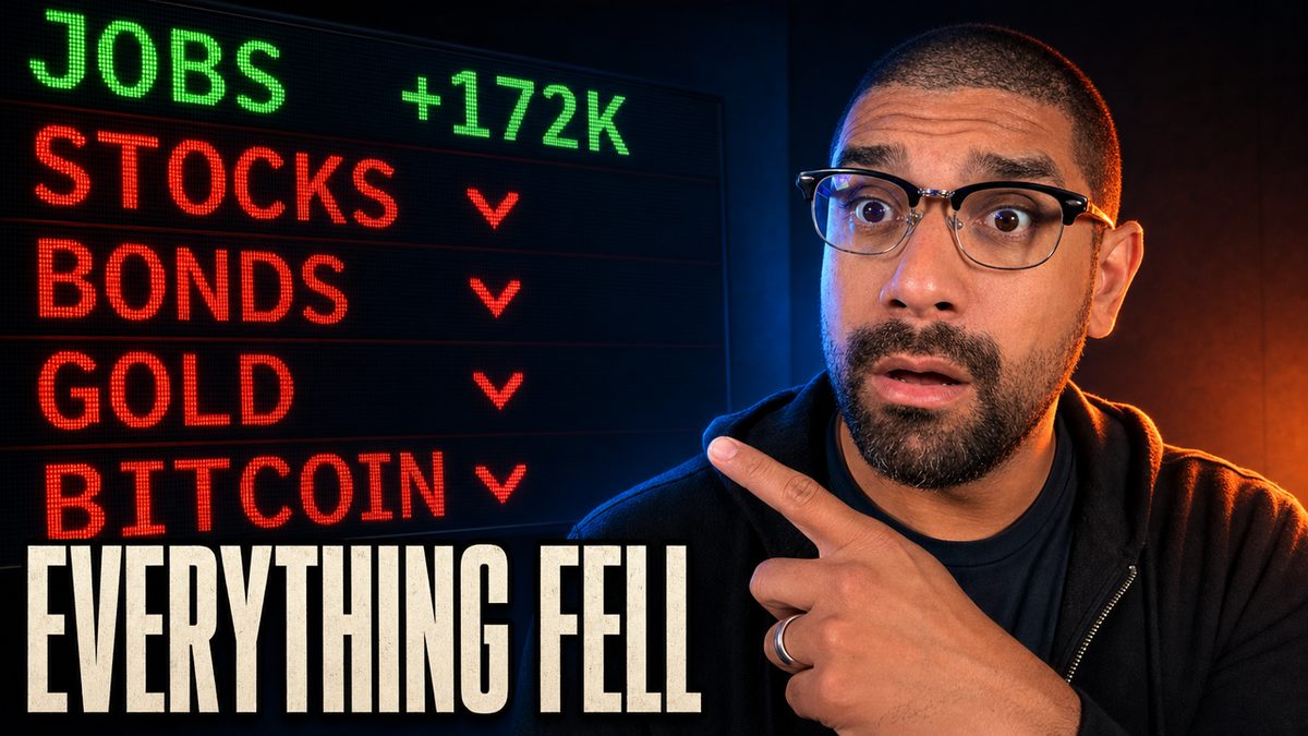 Jobs up 172K while stocks, bonds, gold, and bitcoin all fell together on the same day in June 2026.